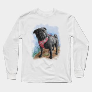 Pug dog animal portrait watercolor painting Long Sleeve T-Shirt